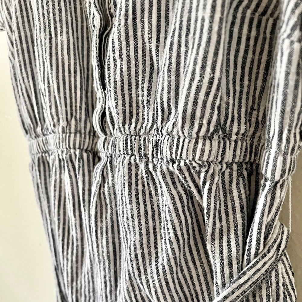 Dark Navy Pinstripe 100% Cotton Maternity Dress Costal Casual Ruffle Sleeve - Picture 3 of 9